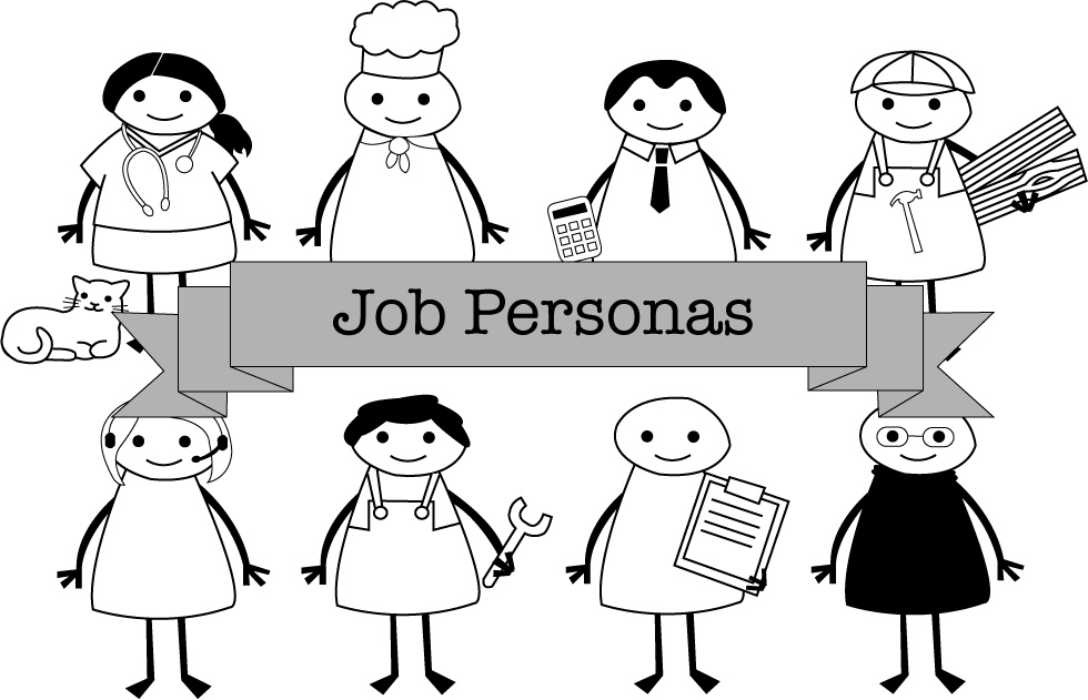 Illustration of different job-based persona characters