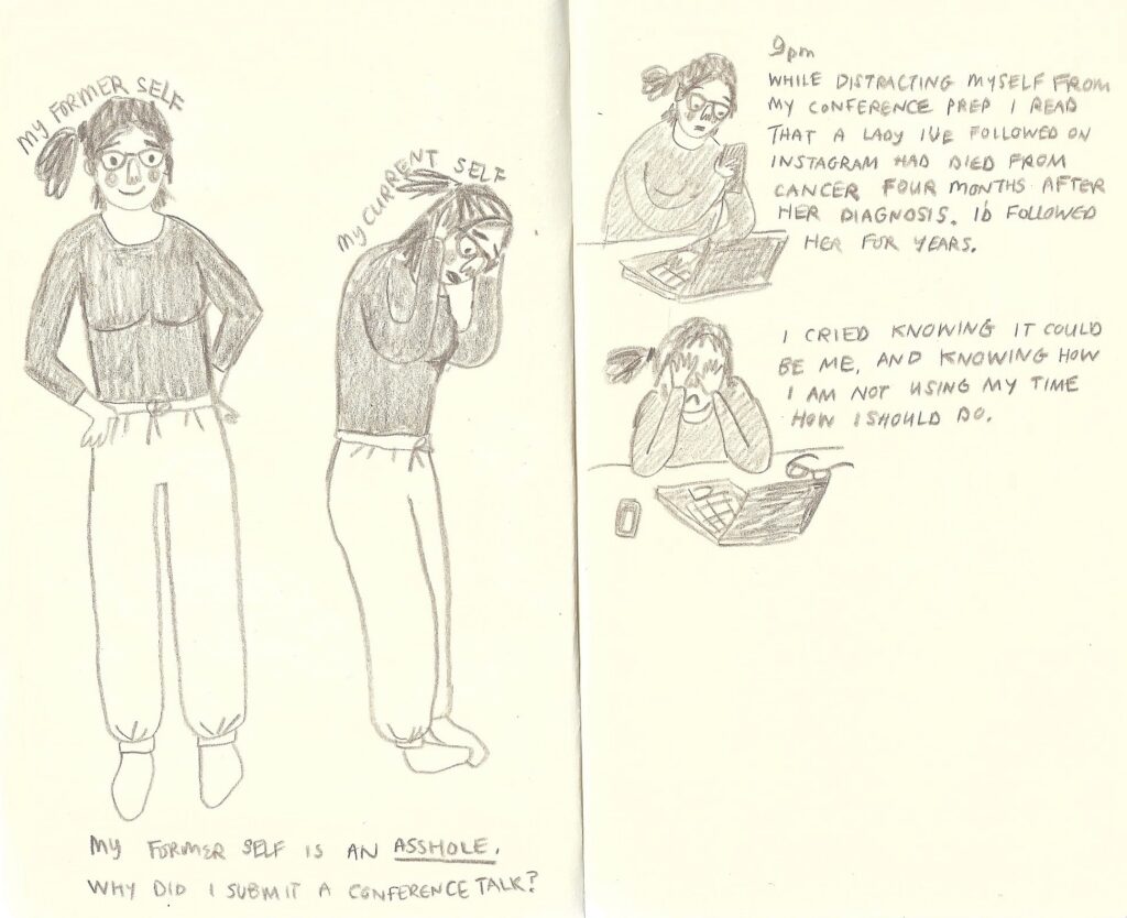 Hand drawings in pencil across two sketchbook pages.